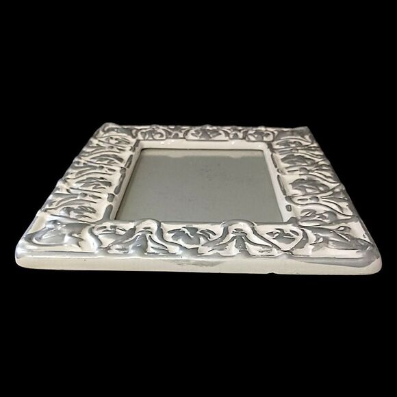 Ornate Picture Frame Ceramic Silver White Wash Detail 5x7 Victorian Deco Style - Picture 12 of 16